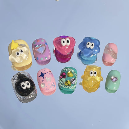 Candy-Colored Cartoon Cute Handmade Wear Nail Children's Funny Little Eyes Sweet Cool Nail Stickers Wearable Nail Sticker