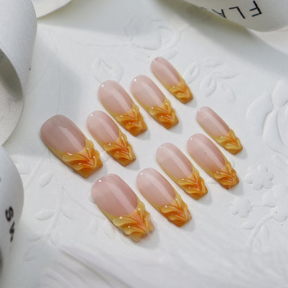 New Nail Beauty Patch Wear Nail Summer Handmade Ice Transparent French Three-Dimensional Glue Blooming Gradient Detachable