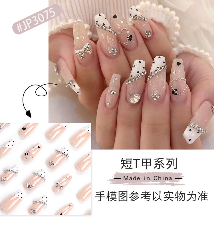 Rhinestone Flash Bow Cows Pattern Dot Wear Nail Wholesale Xiaohongshu Love Glitter Ice Transparent Nail Tips