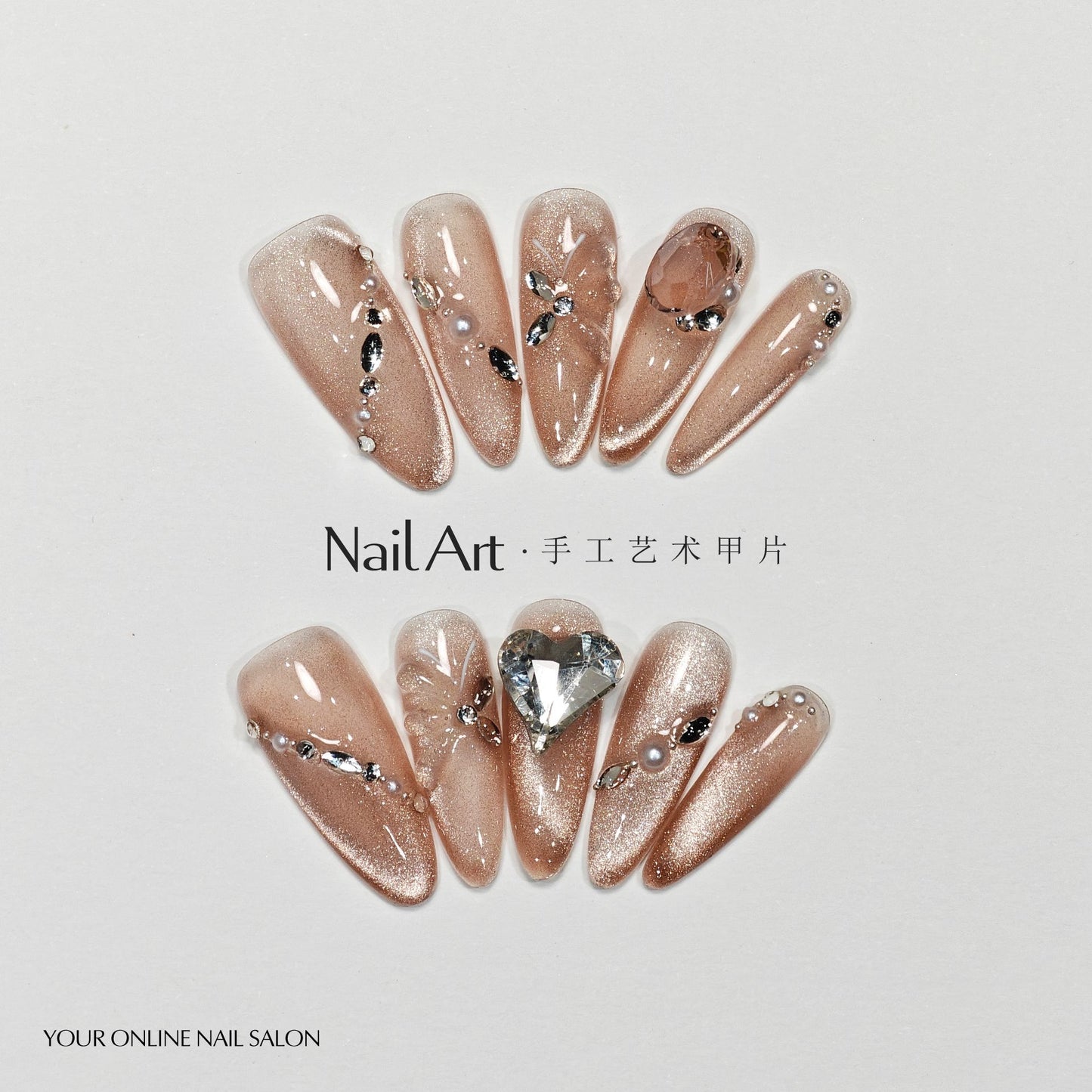 Handmade Wear Nail Butterfly Cute Cat Eye High-Grade Almond Nail Nail Stickers Handmade Fake Nail Tip Wholesale