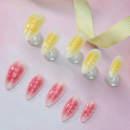 New Nail Tip Nail Stickers Wear Armor Summer Three-Dimensional Yellow and Pink Mandarin Duck Blush Armor Sweet Princess Style Fake Nail Tip