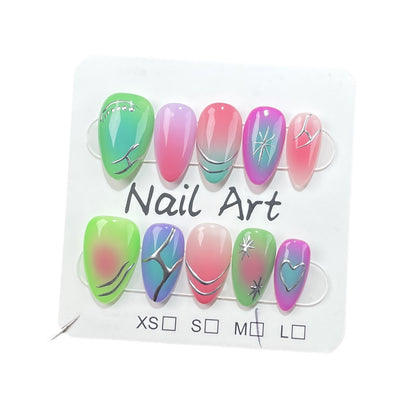 Hand-Worn Nail Fluorescent Contrast Color ins Hot Girl European and American Short Finished Nail Beauty Patch Wearable Nail Sticker