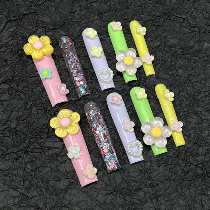 European and American Style Super Long Water Pipe Nail Sweet Hot Girl Hand Wear Nail Flower Cross-Border Foreign Trade Long Nail Stickers