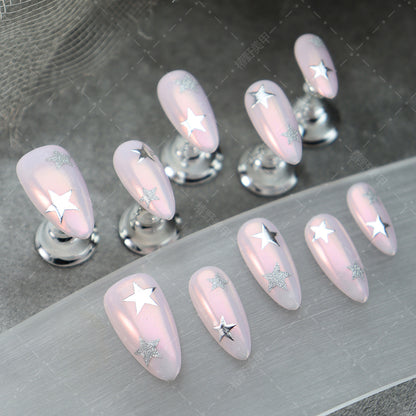 New Cross-Border Wear Nail Handmade Cat Eye Aurora Pink Asterism Almond Nail Four Seasons All-Match Removable