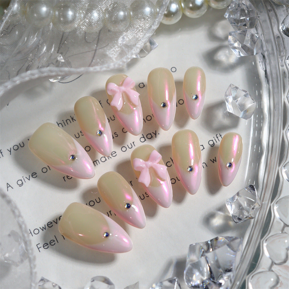 Sweet Bow Girl French Hand-Worn Japanese Style Girl Nail Art Ballet Style Japanese Style Nail Beauty Detachable