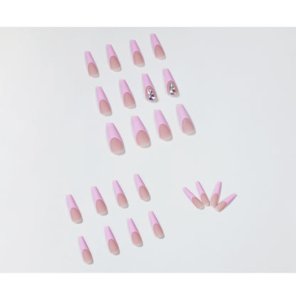 Peach Pink French Style Plum Blossom Diamond Water Drop Long Ballet Wear Finished Nail Beauty Fake Nails Nail Stickers Nail Patch