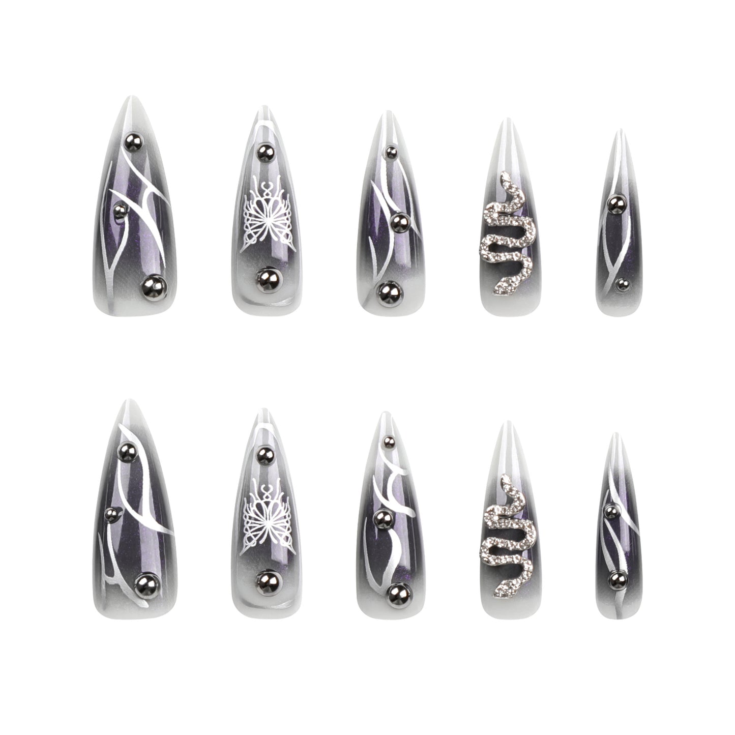 Dark Punk Wear Armor y2k Snake Pattern Spot Drill Nail Art Extra Long Pointed Nail Butterfly Pattern Fake Nails Nail Tip Wholesale