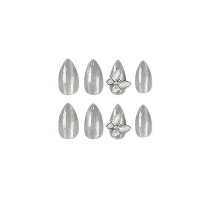 Wear Nail Tip Silver Glitter Metal Bow Nail Sticker Finished Detachable Nail Tip press on nails