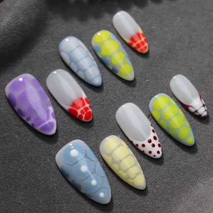 Factory Direct Sales Hand-Made Hand-Made French Almond Nail Sweet Cool Hand-Painted Crocodile Pattern Detachable Finished Product