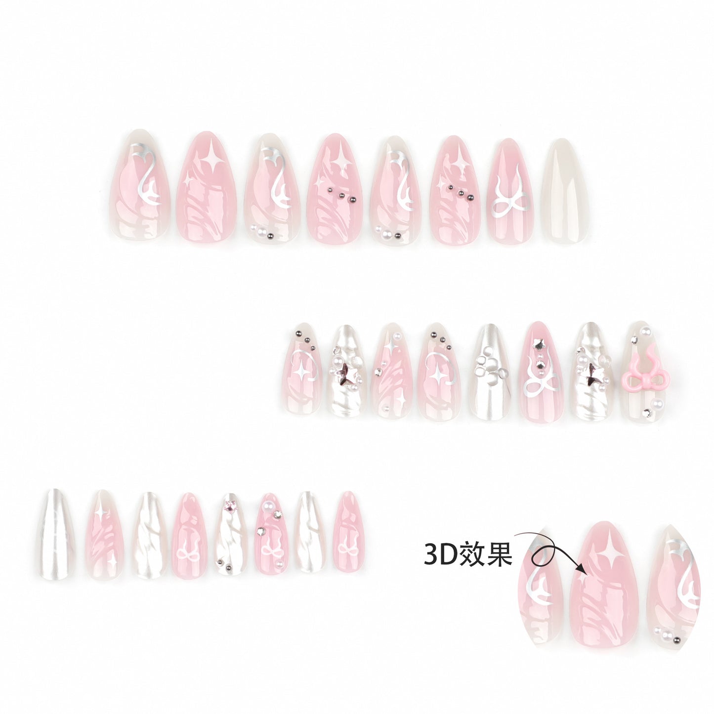 Sweet Pink Blush Manicure Wear Nail3D Three-Dimensional Nail Tip Finished Product Wholesale Bow Wearable Fake Nails