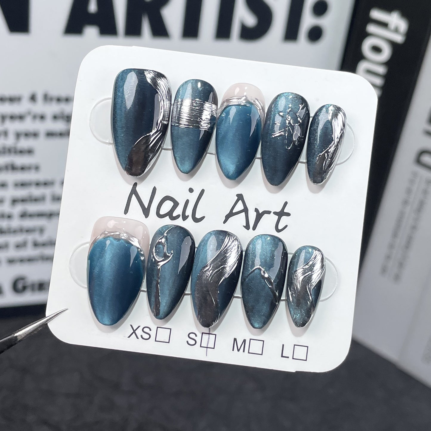 Simple High Grade Velour Cat's Eye Wear Nail Irregular Metal Shape European and American Handmade Manicure Wearable Nail Sticker