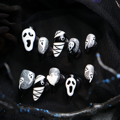 Hot Sale Finished Nail Beauty Patch Halloween Series Personality Horror Cross-Border Funny Scream Mask Ghost Wear Armor