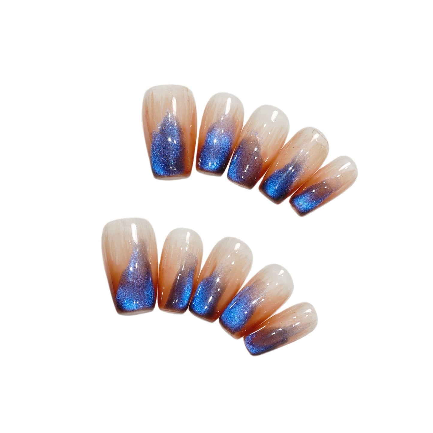 Handmade Wear Armor Ice Transparent Blue Cat Eye Advanced Texture Nail Stickers Hand Made White Fake Nail Tip Batch of Goods