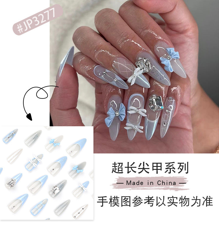 Rhinestone Flash Wear Nail Piece Wholesale Bow French Cross-Border Hot Manicure press on nails