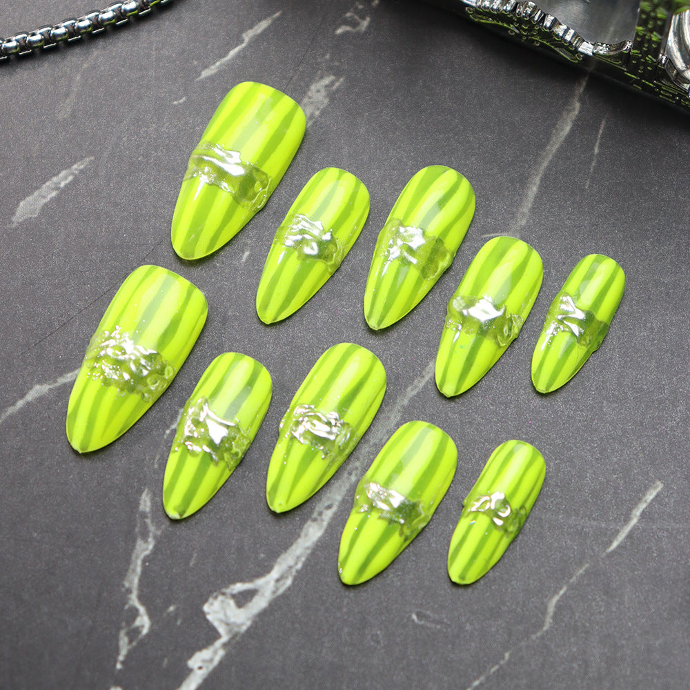 New Nail Beauty Patch Wear Armor Summer ins Wind Niche Advanced Personalized European and American Style Fluorescent Green One Piece Dropshipping