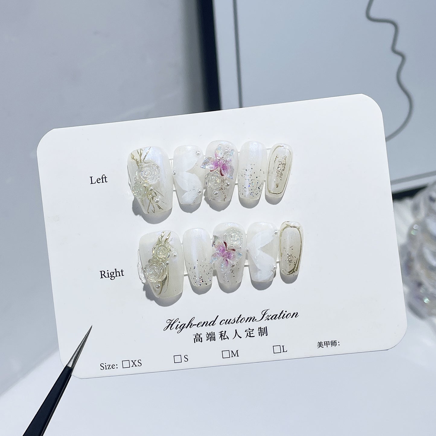 Handmade Wear Nail Three-Dimensional Camellia Gradient Pattern Butterfly Finished Nail Beauty Patch French Ribbon Fake Nails