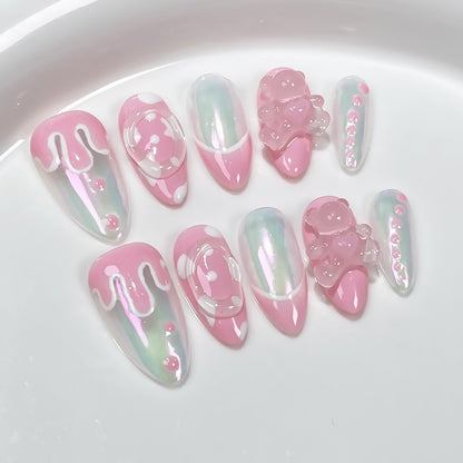 Sweet and Cute Handmade Wear Nail Aurora Hot Girl European and American Almond Nail Stickers Wearable Nail Sticker Wholesale