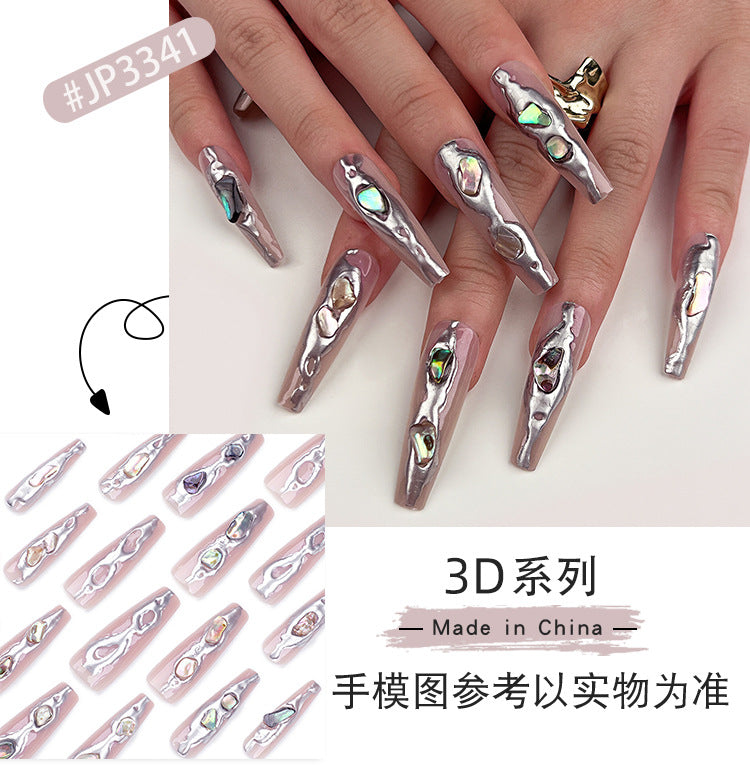 3D Three-Dimensional Magic Mirror Effect Powder Wear Nail Piece Gem Flash Nail Cross-Border Best Seller in Europe and America y2k Fake Nails Wholesale