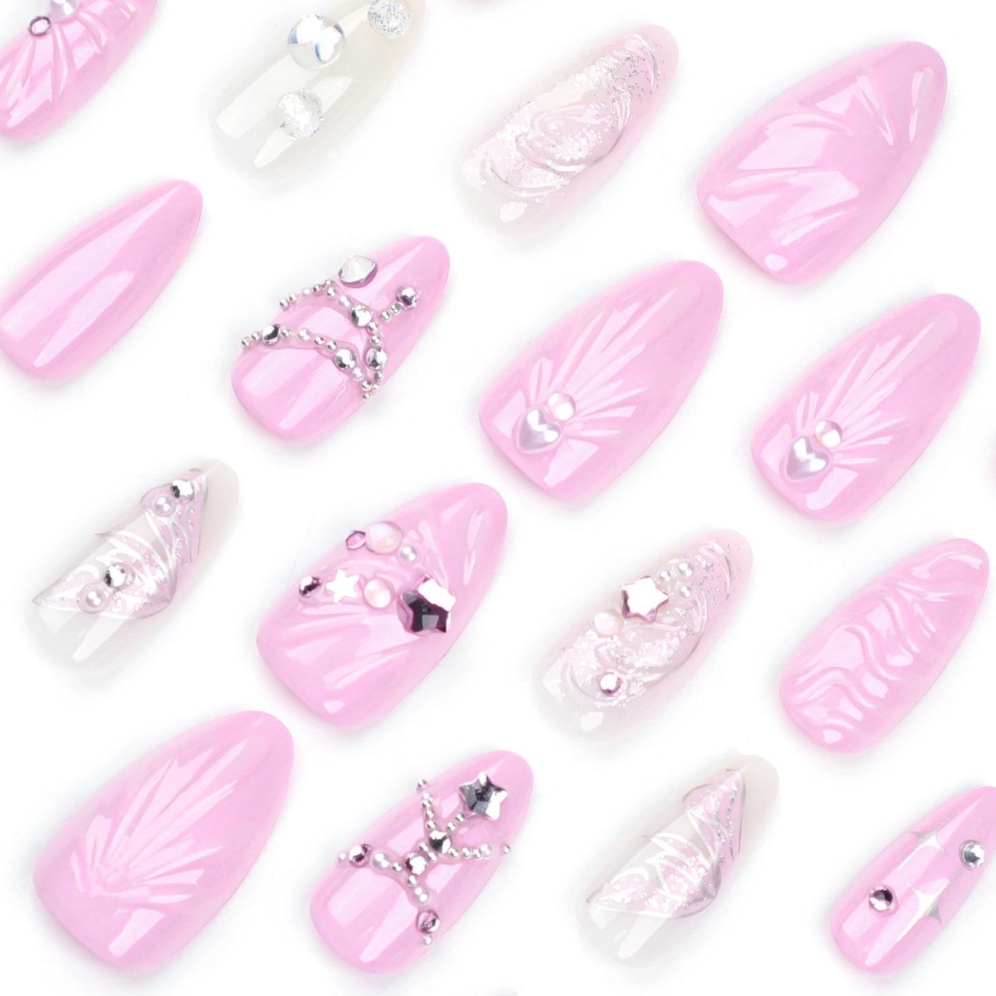 Sweet Pink XINGX Nail Art3D Marine Shell Wear Armor Three-Dimensional Butterfly Rhinestone Nail Tip fake nails