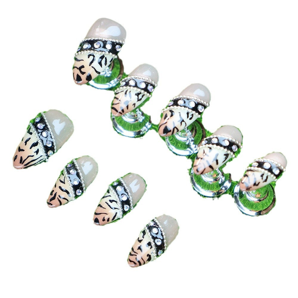 Hot Selling Sweet Cool Hot Girl Nail Stickers Hand Painted Blooming Leopard Saddle Spot Drill Wear Armor Removable UV Nail