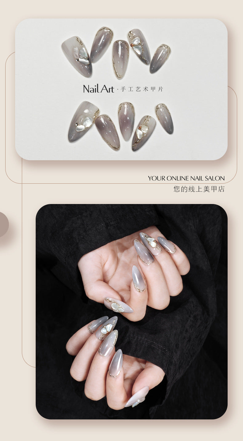 Handmade Wear Armor High-Grade Short Nail Stickers Pearl Shell Handmade Almond Fake Nail Tip Wholesale