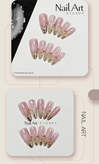 Handmade Wear Armor High-Grade Cat Eye Magic Mirror French Style Old Money Style Nail Stickers Handmade Fake Nail Tip Wholesale