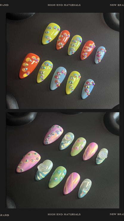 Hot Selling European Short Summer Dopamine Almond Nail Handmade Wear Nail Nail Piece