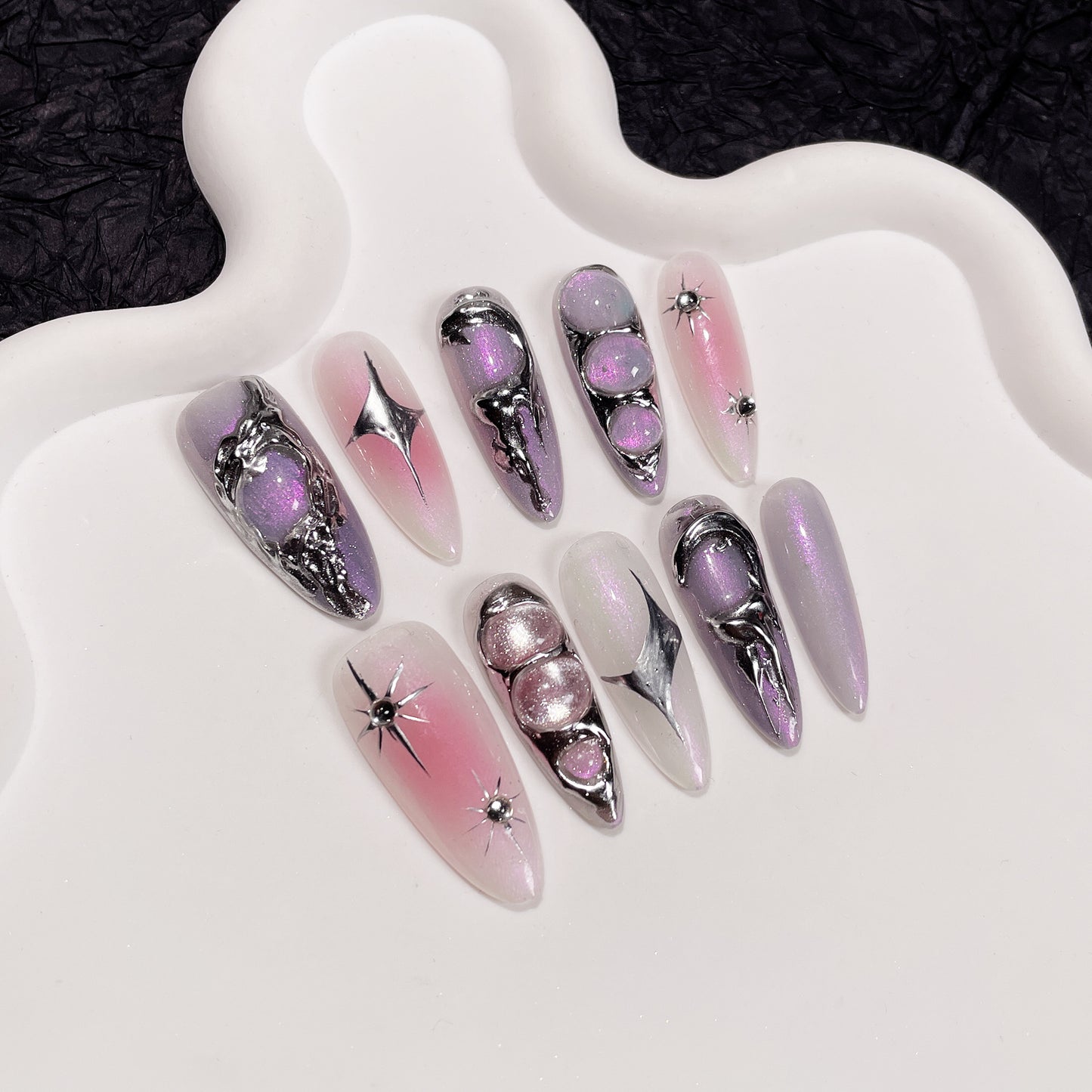 Handmade Wear Nail Niche Hot Girl Sweet Cool Metal Three-Dimensional Nail Stickers Aurora Blush Wearable Nail Sticker