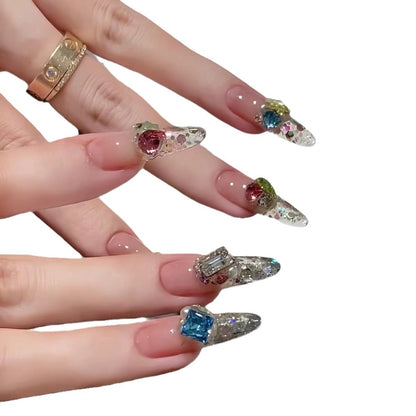 Hot Summer Colorful Crystals Sugar Flash Diamond Sequins Handmade Fingernail Manicure Wear Nail Length