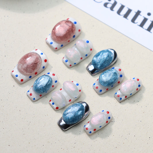 Manufacturer Nail Stickers Wear Armor Advanced Boutique Summer Crystal Three-Dimensional Polka Dot Magic Mirror Effect Powder ins Finished Manicure