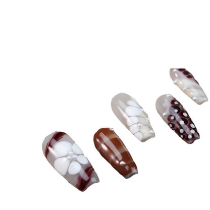 New Hand-Painted Wearing Animal Texture ins Wind Autumn and Winter Mini Pearl White Temperament Detachable Finished Nail