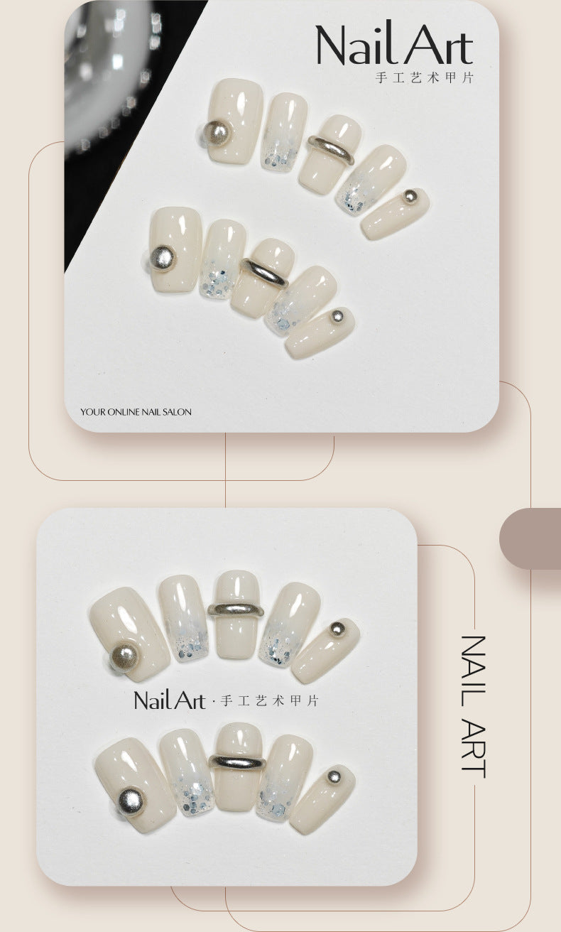 Handmade Wear Nail Autumn and Winter High-Grade Sense Short Cute White Manicure Hand-Made Wearable Nail Patch Wholesale