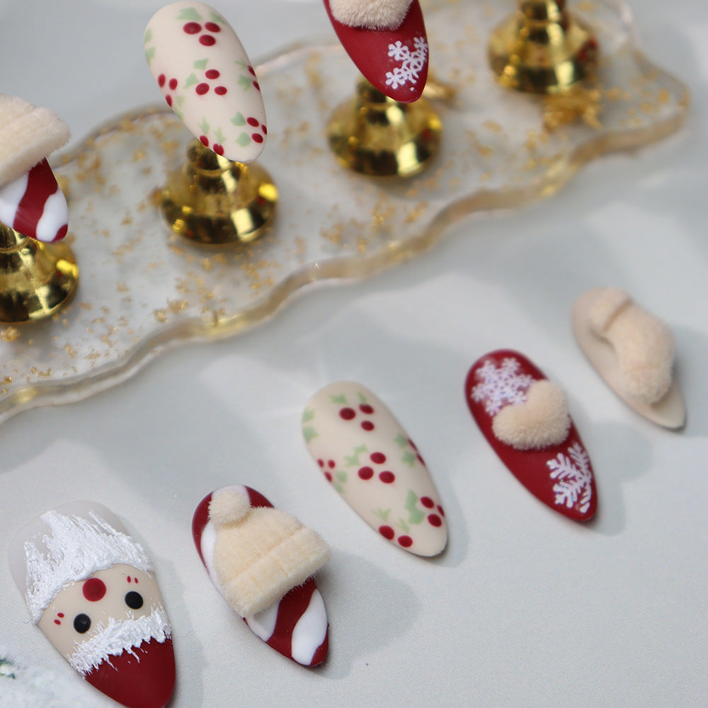 Handmade Matte Texture Wear Armor Santa Claus Autumn and Winter Atmosphere Christmas Plush Gift Removable UV Nail