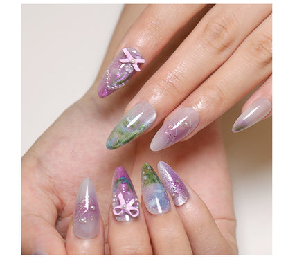 Fresh ins Sweet Wear Armor Monet Wearable Nail Tip Fake Nails Three-Dimensional Bow Pearl Nail Sticker