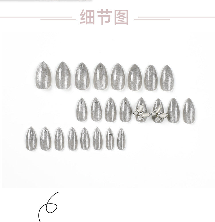 Wear Nail Tip Silver Glitter Metal Bow Nail Sticker Finished Detachable Nail Tip press on nails