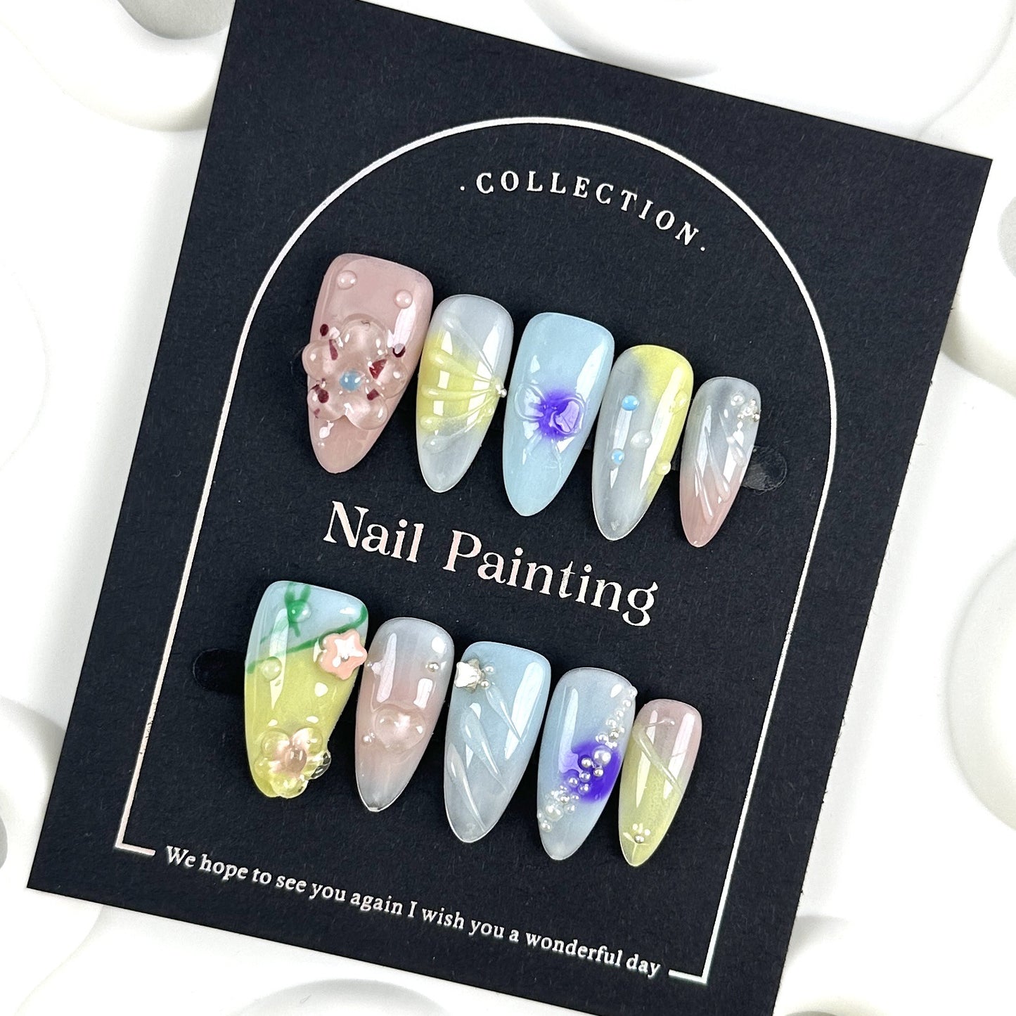 European and American Three-Dimensional Modeling Flower Short Wear Nail Pure Handmade Wear Nail Nail Stickers Overseas Cross-Border Finished Product Wholesale