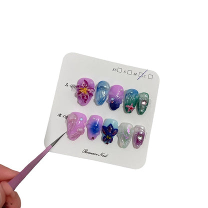 Cross-Border European and American Hot Hand-Painted Happy Underwater World Hot Selling Popular Style Pinch White High-Grade Mid-Length Manicure