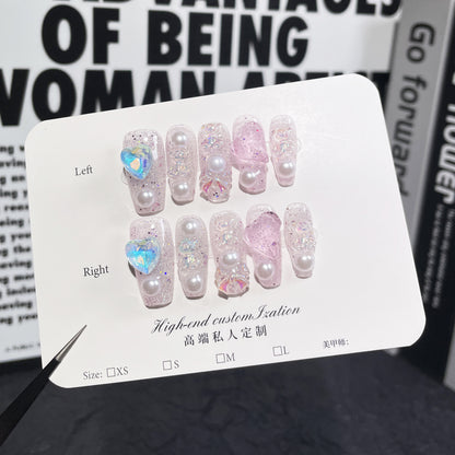 Wear Armor Love Pearl Nail Stickers Mid-Length Aurora Bear Cute Sweet Handmade Wear Armor Wholesale