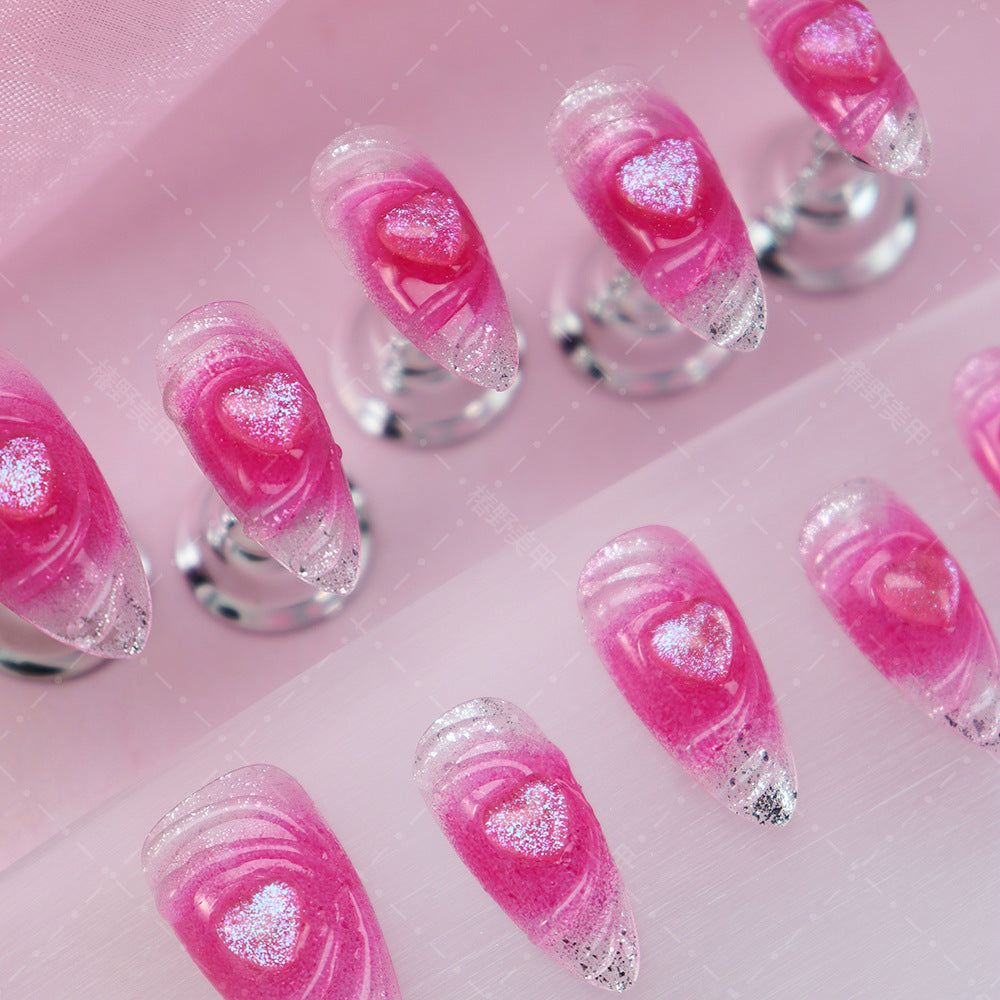 New Handmade Wear Armor Heart Blush Smudges Dream Rose Red Epoxy Advanced All-Match White Nail Stickers