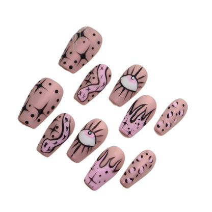 Hot Sale Nail Stickers Europe and America Y2K Pink Trendy Cool Hot Girl Graffiti Frosted Simulated Snakes Flame Eyes Leopard Print Four Awn