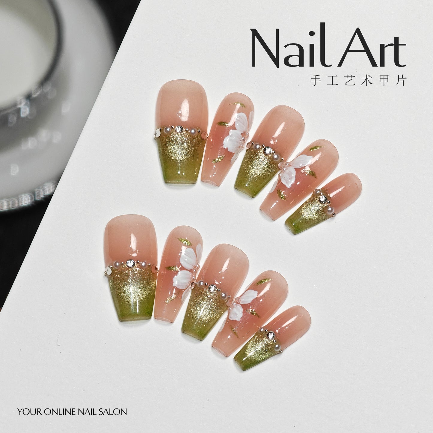 Handmade Wear Armor Handmade Nail Stickers Nail Tip High-Grade Nail White French Cat's Eye Fake Nails Wholesale