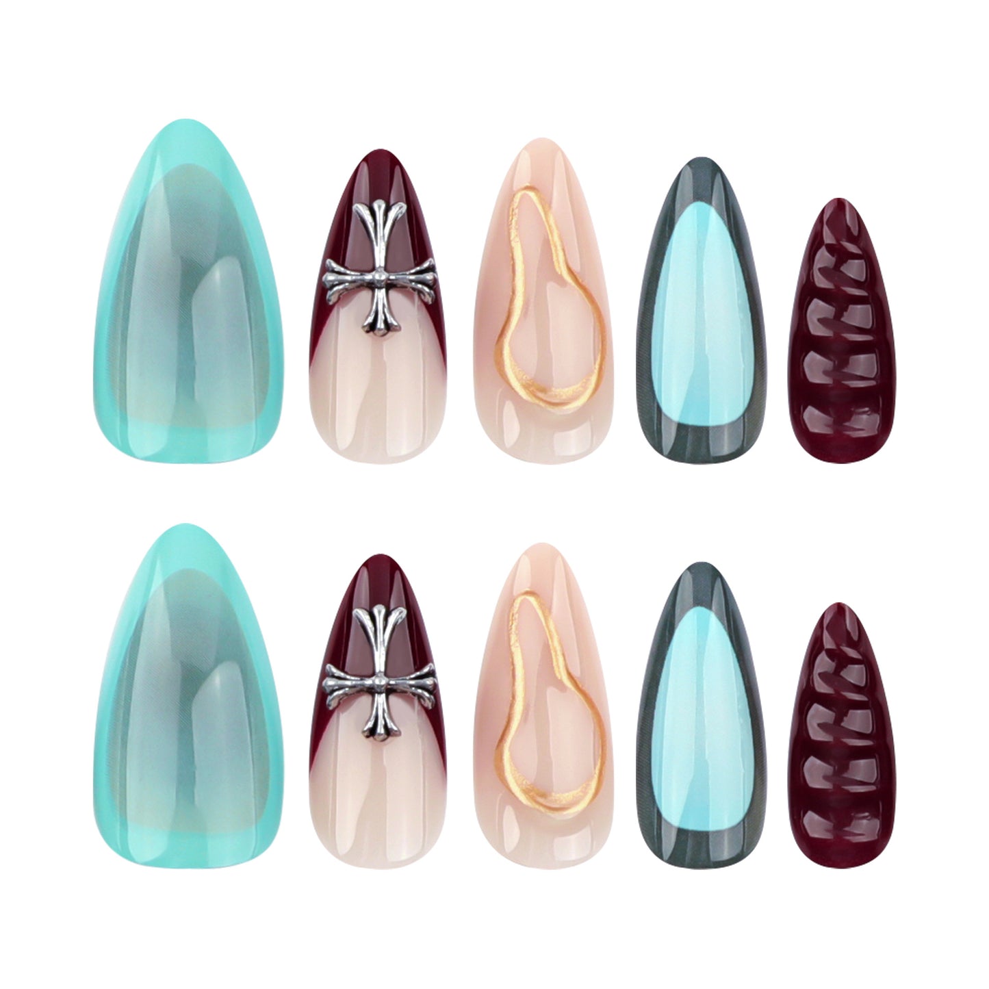 High Sense Autumn and Winter New Wear Armor French Cross Manicure Fake Nails Short Almond Wearable Nail Tip