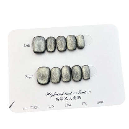 Crystal Cat's Eye Short Nail Beauty Piece Removable Wearable Nail Sticker Hand-Worn Nail Finished Nail Tip