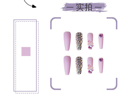 Wisteria Purple Nail Patch Full Diamond Wearing Nail Bow Nail Stickers Sweet Style Nail Tip Cross-Border Nail Tip Wholesale