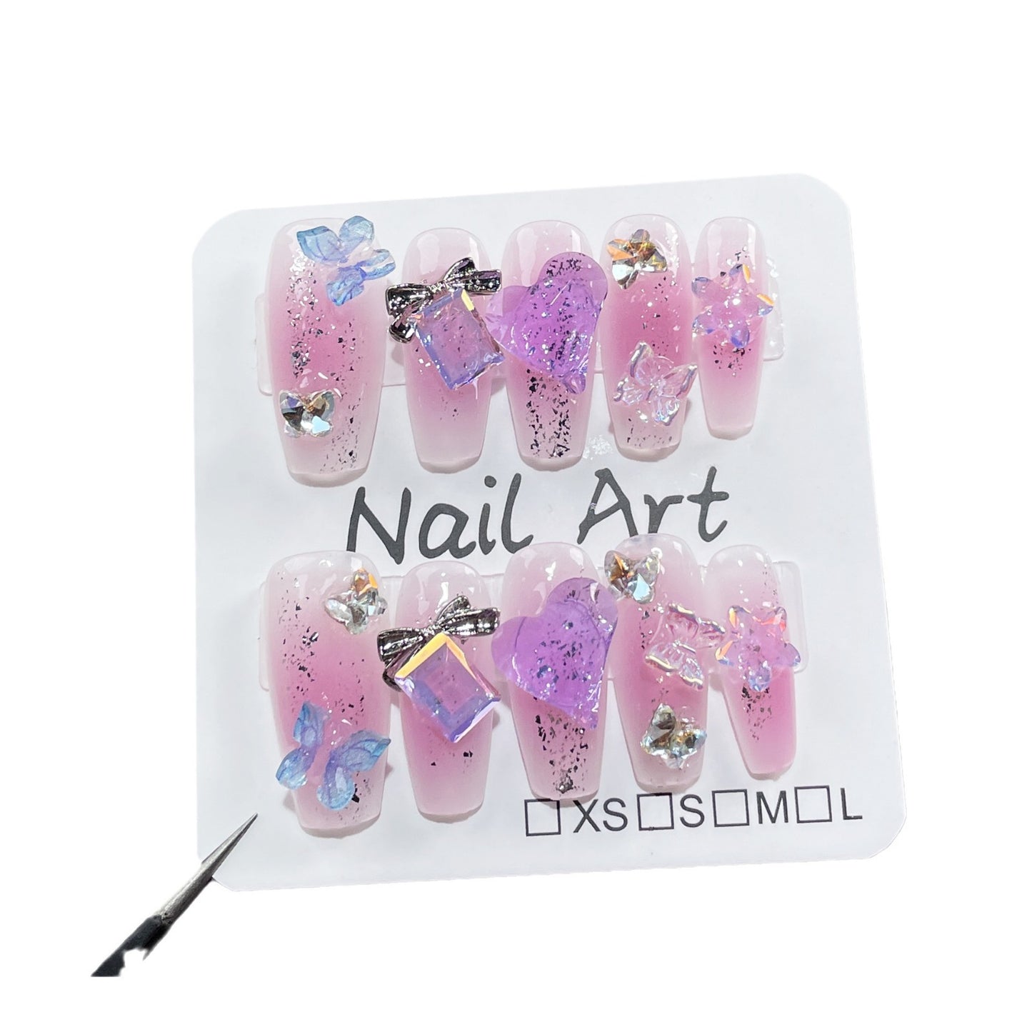 Hand-Worn Nail Flash Pile Rhinestone Mid-Length Spray Gun Nail Stickers Wearable Nail Sticker Factory Straight Hair