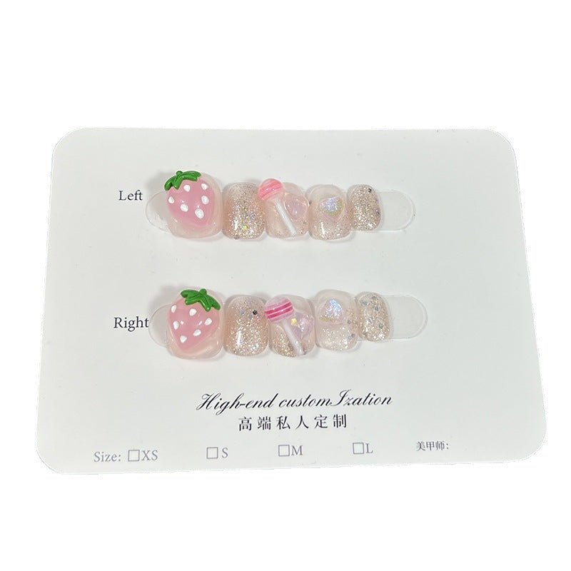 Handmade Wear Nail Three-Dimensional Strawberry Lollipop Cute Sweet Wear Nail Stickers Detachable Nail Sticker