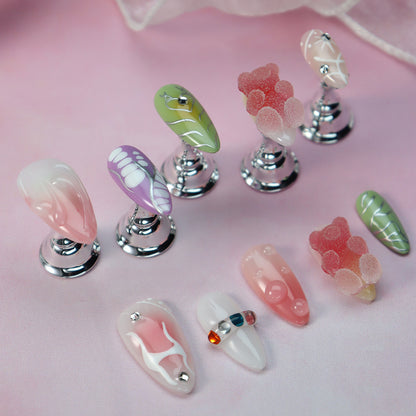 Factory Hand-Worn Armor y2k Europe and America ins Hot Girl Cool Almond Three-Dimensional Strawberry Bear Nail Wear Nail