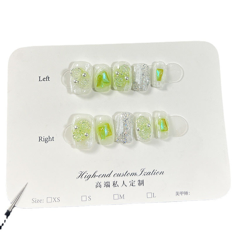 Temperature Change Camellia Aurora Light Diamond Finished Nail Beauty Patch Handmade Wear Nail Short Reuse Fake Nails