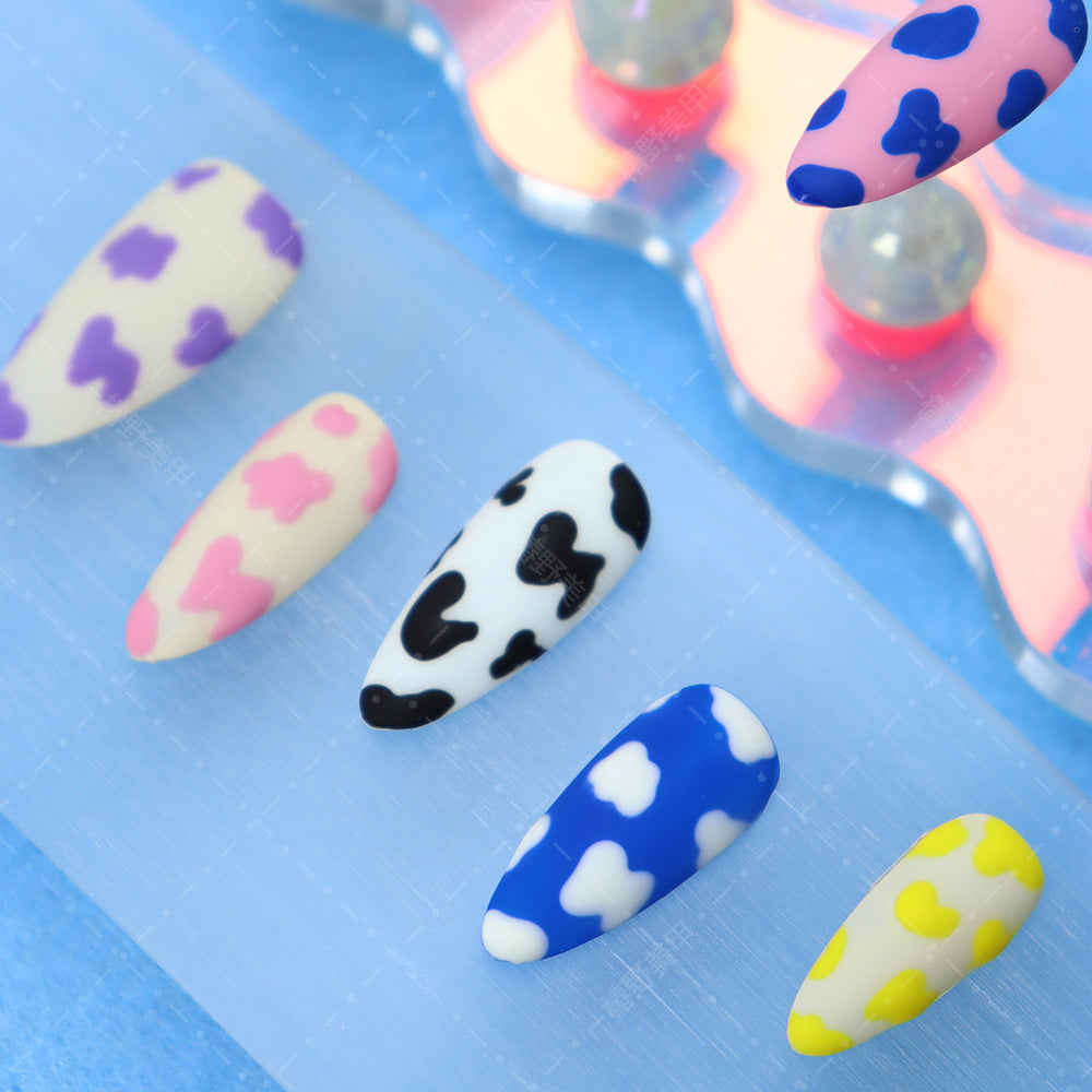 Cross-Border Supply Nail Stickers Summer Dopamine Frosted Advanced Texture Hand Painted Cows Pattern Wear Armor One Piece Dropshipping