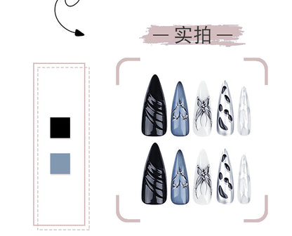 3D Three-Dimensional Water Ripple Wear Nail Cool Super Long Pointed Nail Piece Europe and America Cross Border Butterfly Hot Silver Fake Nails